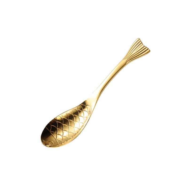 Gold-Plated 304 Stainless Steel Spoon - Creative Cartoon Fish Design, Perfect for Soup, Dessert, Rice, Stirring, and Teaspoon Uses.