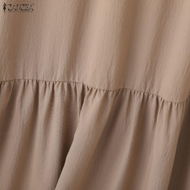 ZANZEA Women Casual Turn Down Collar Solid Color Long Sleeve Dress