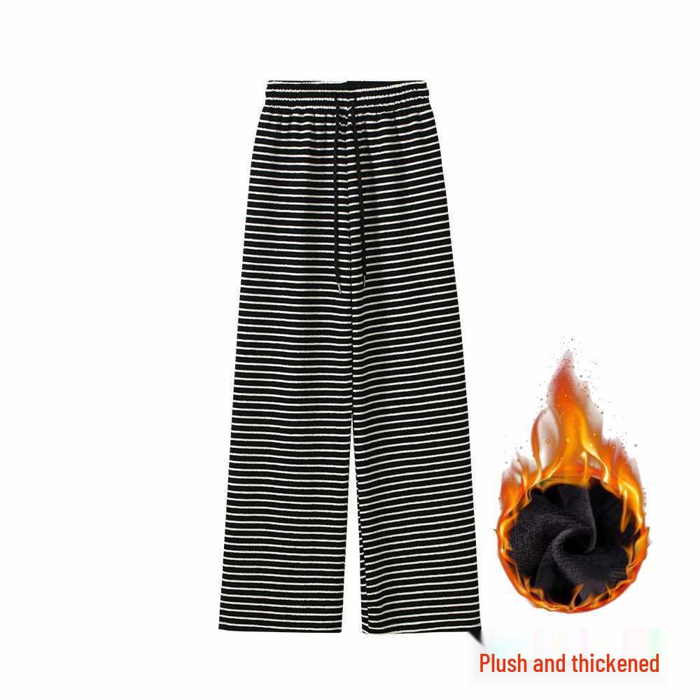 Japanese Striped Mochi Pants: Slimming, Versatile, Lazy Style, Wide-Leg, Loose Fit. M