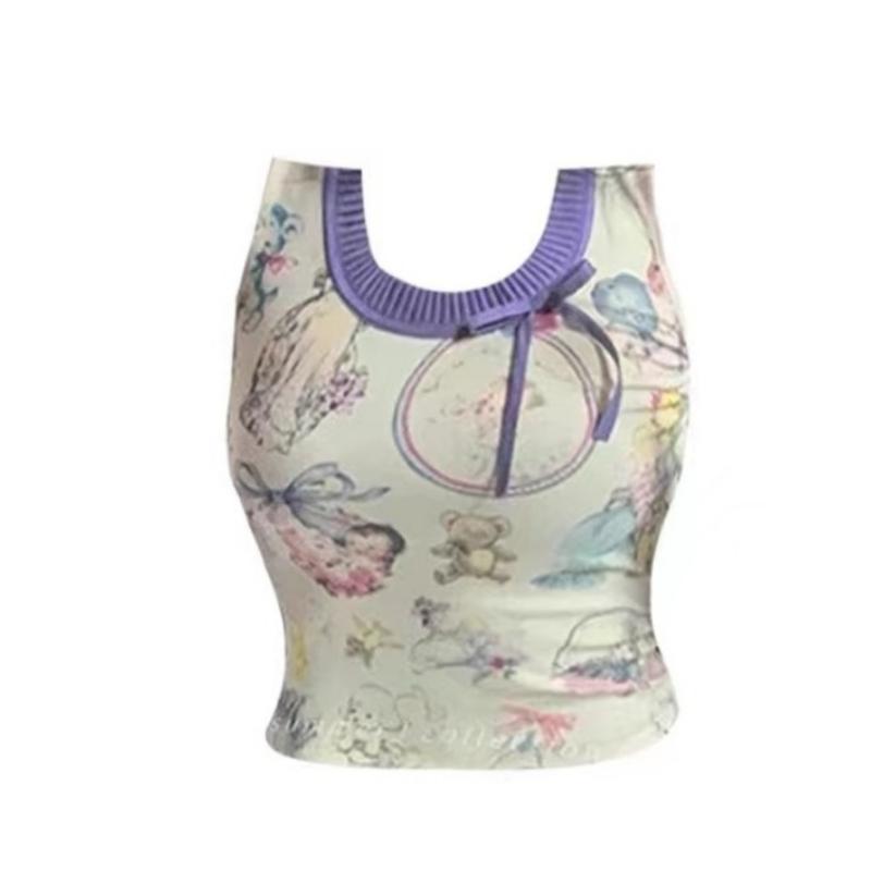 

Летняя винтажная майка без рукавов с принтом 2024 Y2k, эстетические сексуальные винтажные укороченные майки, женские уличные лоскутные топы в стиле гранж L жёлтый