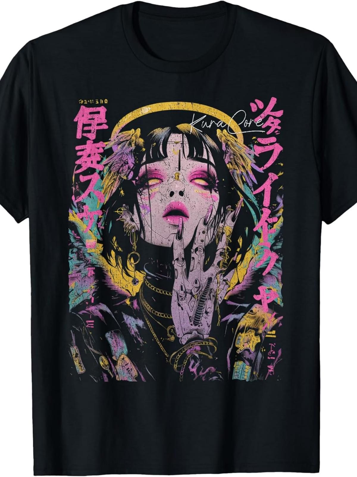 Japanese Streetwear Cyberpunk Angel Y2K Techwear Manga Anime T-Shirt.Jpg Same St M