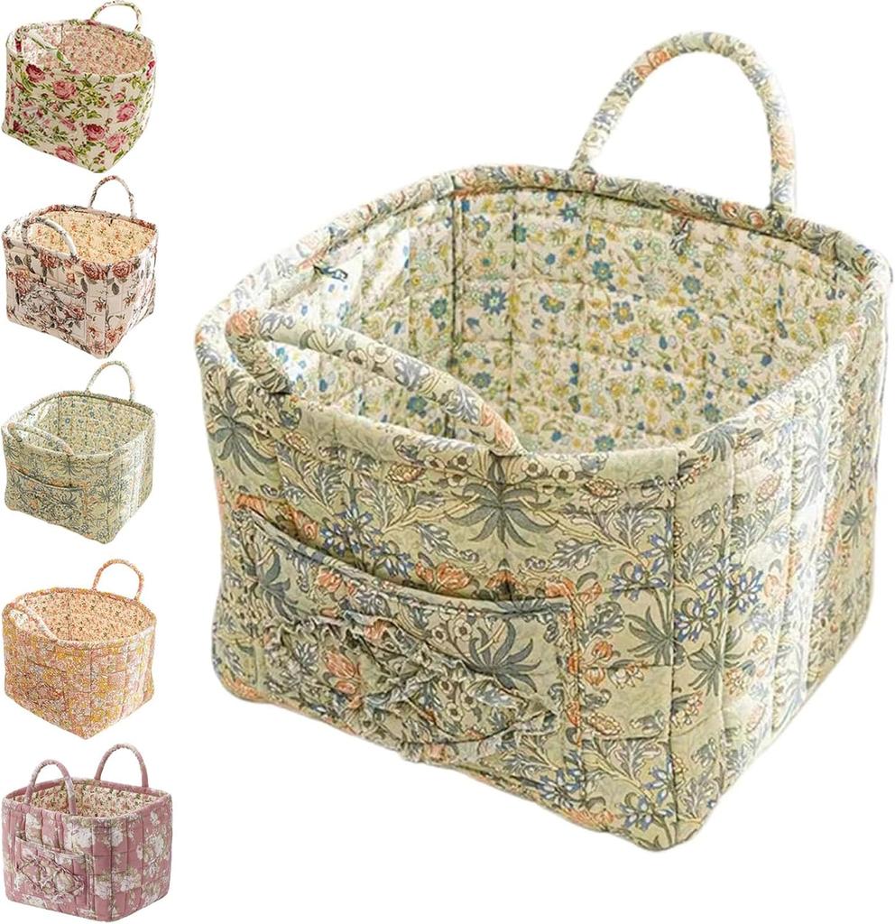 Boho Fabric Storage Basket, Floral Laundry Baskets,Decoration Large Capacity Storage Baskets, Portable Folding Storage Bag for Clothes and Sundries