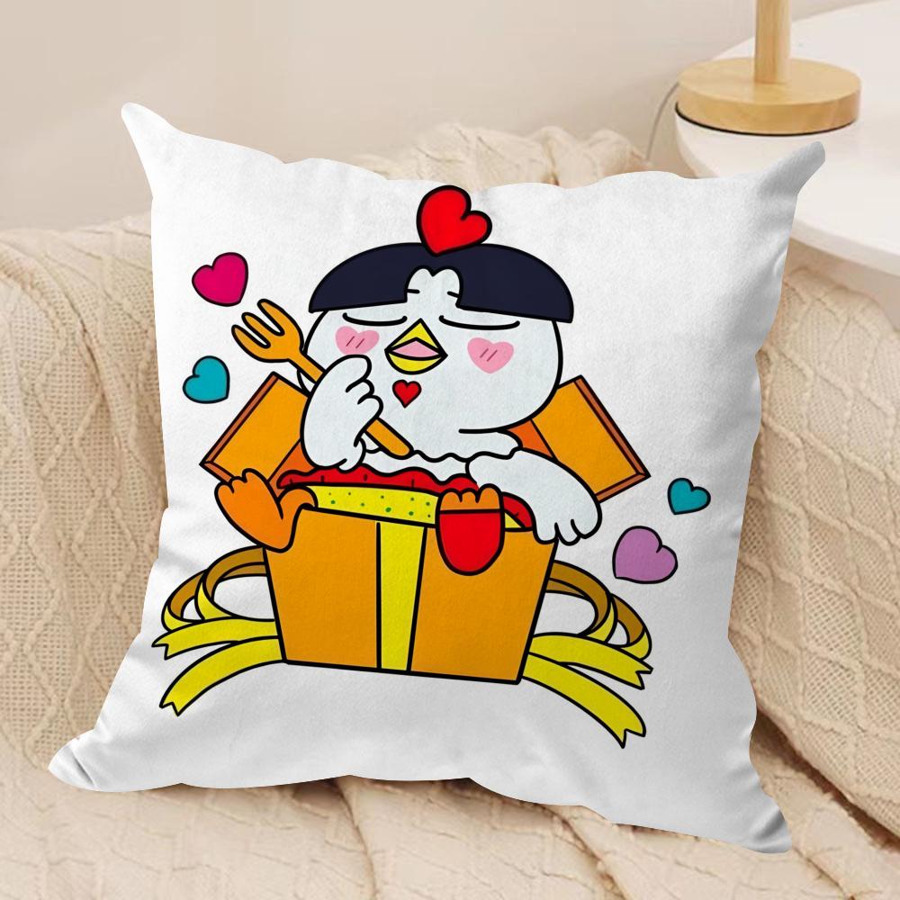 Anime B-Buldak RameSn Cushion Cover Soft Plush Fabric Double-Sided Printed Sofa Cushion Cover for All Seasons Home Decor Gift