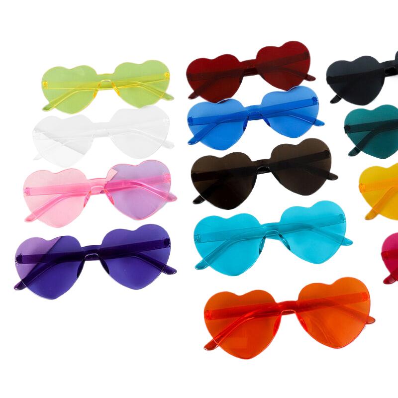 2024 Damen Farben PC Herzform Getönte Party Sonnenbrille Mädchen Vintage UV400 Farben Randlose Polarisierte Sonnenbrille
