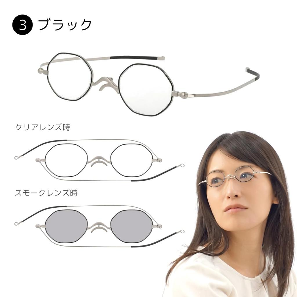 Shiori Reading Glasses Black Octagon Bifocal Photochromic Progressive Lenses Blue Light Cut Sabae Manufacturer Design [SHIORI] SI-08R-3 +1.50