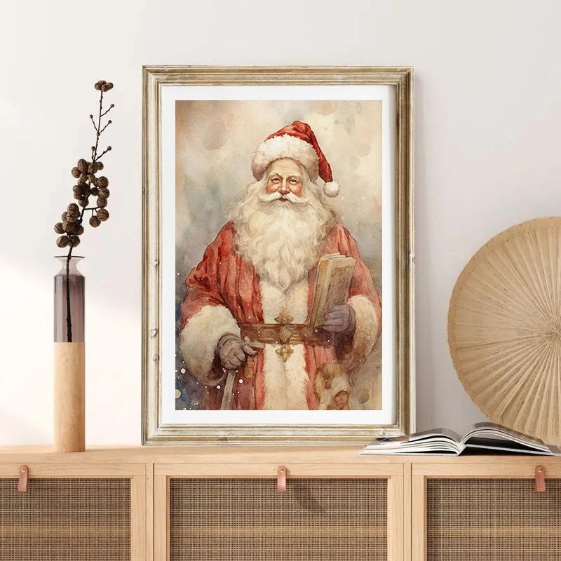 Vintage Rustikal Weihnachten Weihnachtsmann Kiefer Rentier Poster und Drucke Leinwanddruck Wandkunst Bild für Wohnzimmerdekor