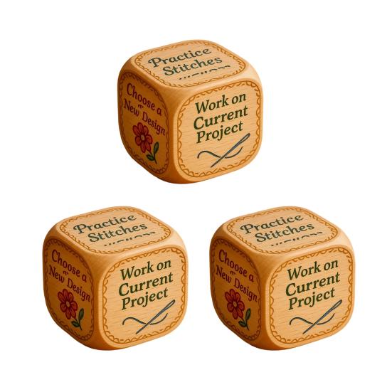1/2/3/5/6/8Pcs Wooden Quilter Dice with 6 Engraved Quilting Tasks Solid Wood Quilting Embroidery Knitting Projects Baking Drinking Decision Dice Tools