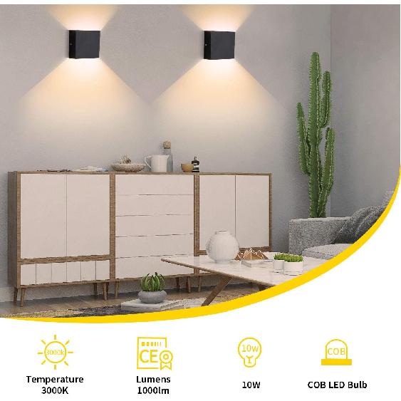 Lightess LED Wall Sconce Hardwired 10W, Set of 2 Modern Wall Lamp Black, Up Down Wall Mount Lights Mini Metal for Living Room Bedroom Hallway Decor,