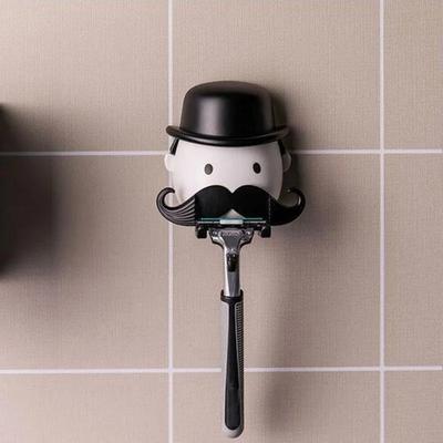 1PC Moustache Shape Razor Holder Wall Mount with Suction Cup Plastic Shaver Organizer Bathroom Storage Razor Holder Shower