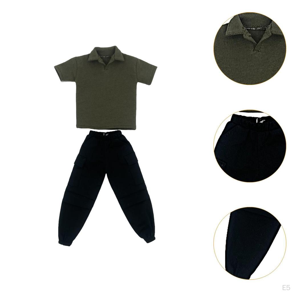 2 Pieces 1/6 Scale Short Sleeve T Shirt and Pants Costume Miniature Clothing for 12in Doll Model