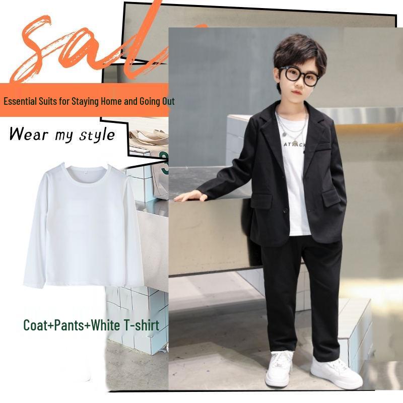 High Street Handsome Three-Piece Boy's Suit: White Long-Sleeve Shirt & Street Style Casual Set for Kids