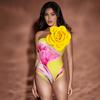 New One-piece Swimsuit Female Sexy Roses with Glossy Polyester Print Skirt Swimsuit Set