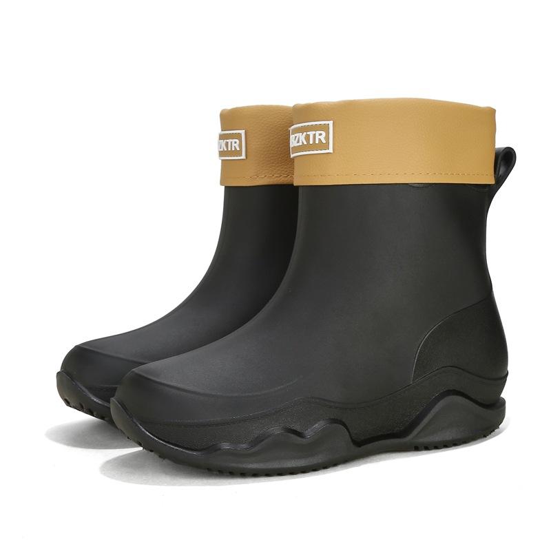 Fashion rain shoes women's 24 waterproof, non-slip and comfortable men's water boots fishing room work fleece rubber shoes