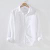 Camping Spring Summer Linen White Long-Sleeved Shirt, Men's Cotton&Linen Shirt, Business Casual, Comfortable Loose Blouson