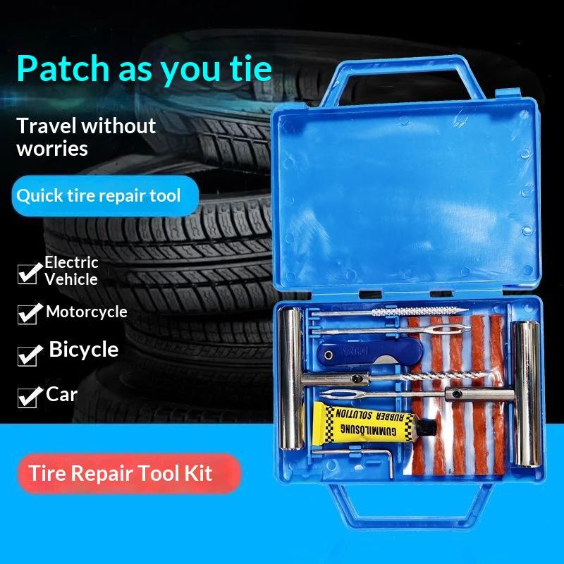 Car Tire Repair Kit With Box Tire Puncture Emergency Repair Tools Car Motorcycle Bicycle Tyre Repairing Tool Set Easy To Use