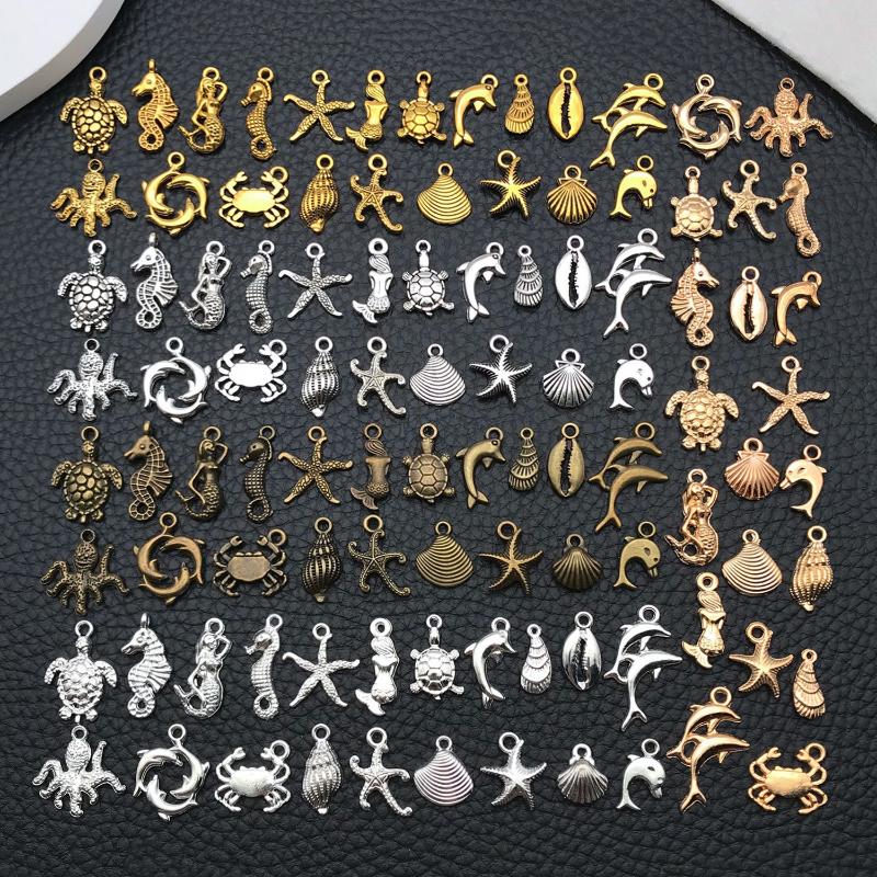 20/100Pcs Kc Silver Gold Plated Ocean-Themed Charm Set Random Assortment – Diy Jewelry Making Kit For Necklaces