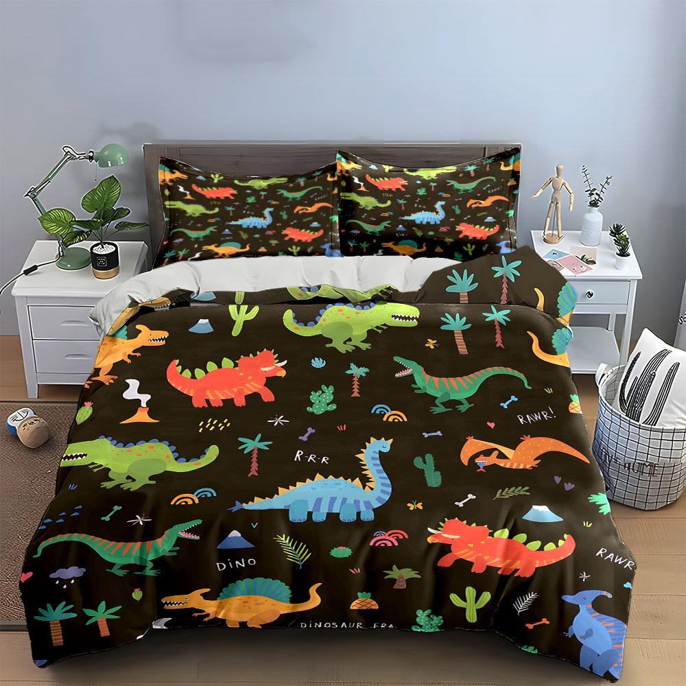 Buntes Dinosaurier-Themen-Kinder-Set Exquisites Dreiteiliges Bettwäsche-Set Geschenk für Kinder und Erwachsene