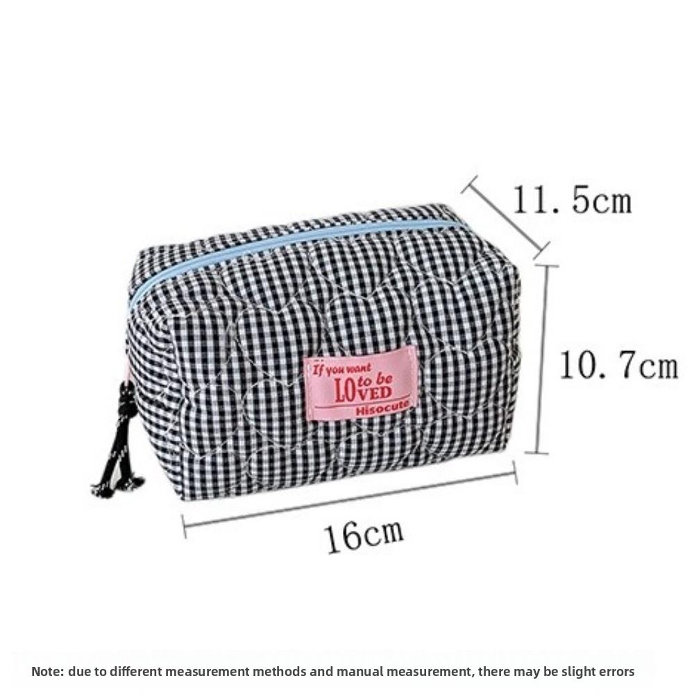 Portable Large Capacity Makeup Bag Multi-Purpose Zipper Cosmetic Organizer Quilted Pencil Pouch Students