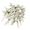 Minimalist White Wedding Bouquet with Artificial Tulips and Lily of the Valley, Large Satin Bow with Crystal Center