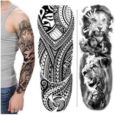 Full Arm Tattoo Sticker Animal Pattern Lion Character Big Flower Arm Simulation Tattoo To Picture Single Piece Set Sticker