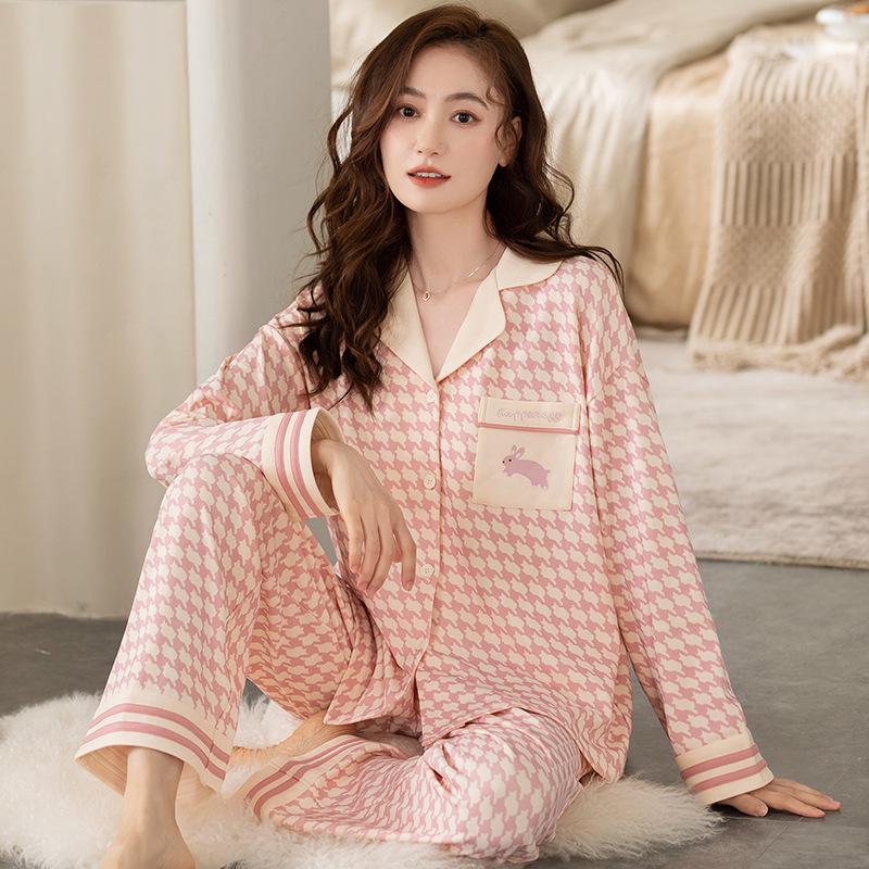 Pajamas Women's Spring and Autumn 100% Pure Cotton Long-sleeved Thin 1011 New Spring and Summer High-end Loungewear Set