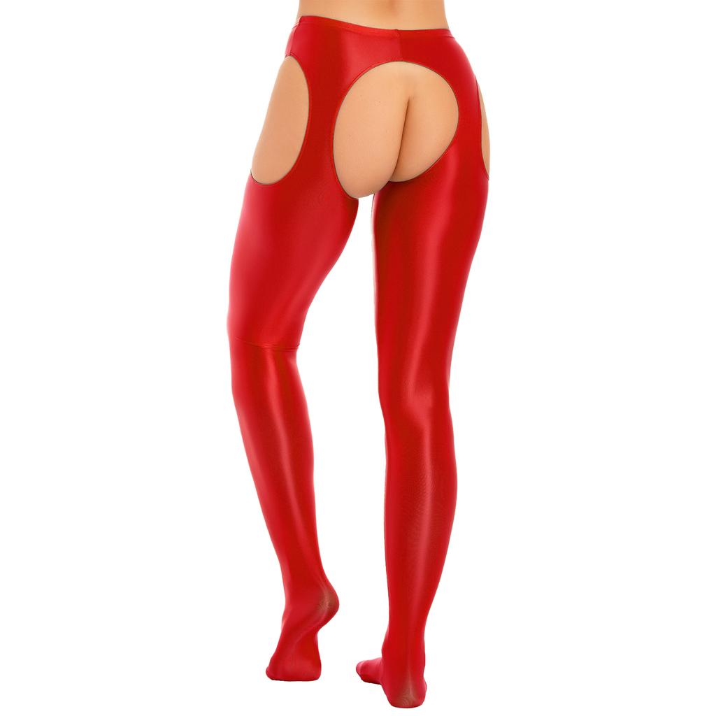 Damskie Rajstopy Bez Krocza Błyszczące Rajstopy Średnio Wysoki Stan Styl Wycięty Elastyczny Pas Wąskie Legginsy