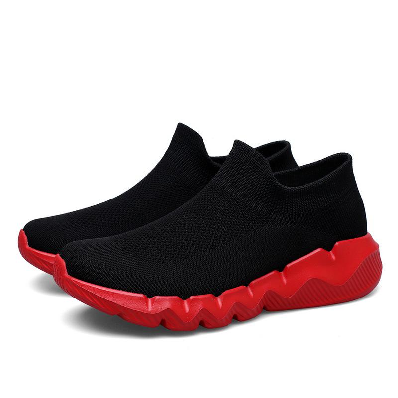 Fashion Women's Red Knit Socks Shoes Breathable Mesh Lightweight Non-slip Flat Shoes Women Outdoors Comfort Sport Shoes Ladies Sneakers