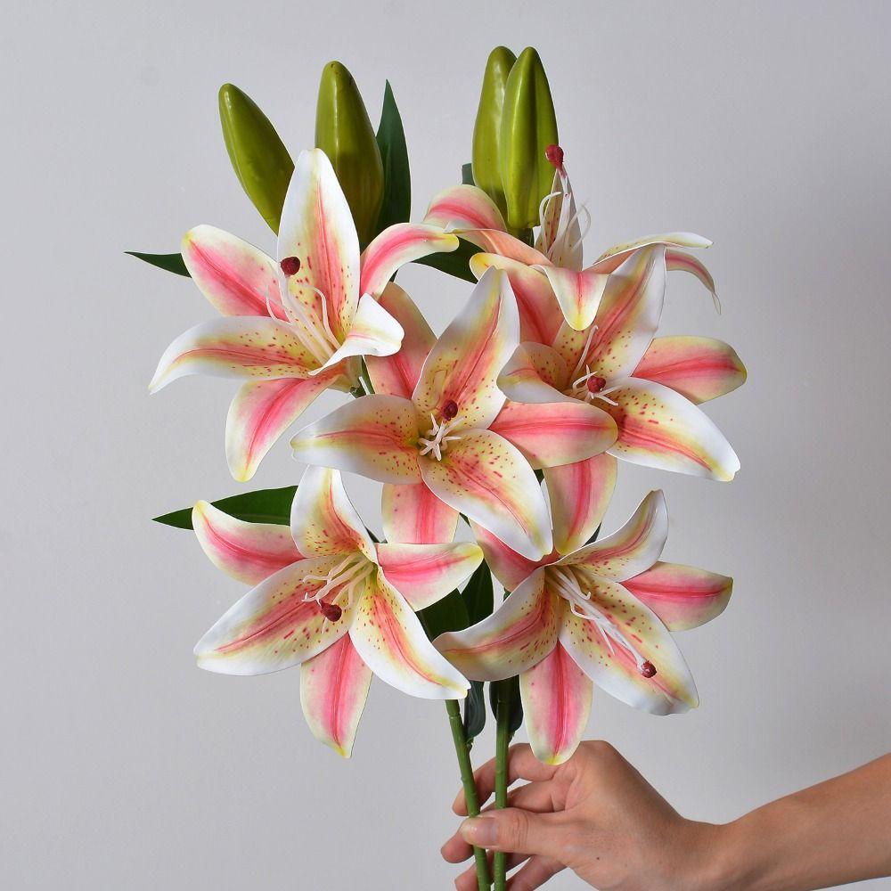 Mit 3 Stück Blüten und 2 Stück Knospen Künstliche Lilienblüte 67cm 6 Farben Kunstblumen Simulationsblumen Lilie Heimdekoration