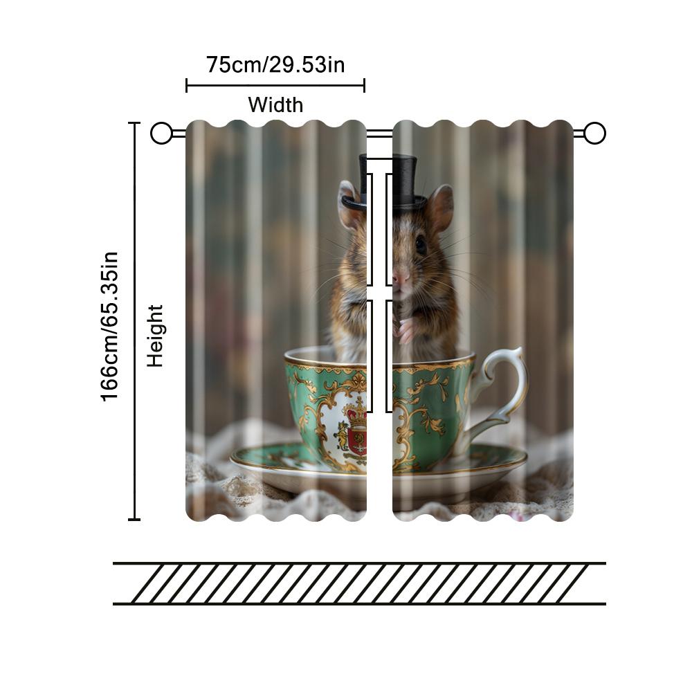 Filtering Curtains Excluding Rods Non Movable Without Batteries Whimsical Mouse Tea Cup Use Bedrooms Curtain Set Of 2 Made Polyester Washable Sleeping