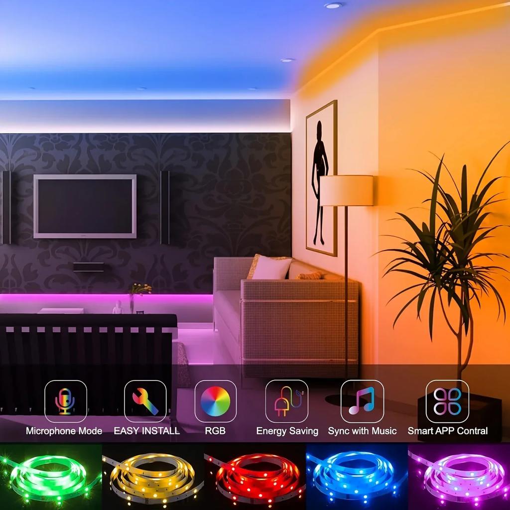 RGB LED Strip Light 5V USB – SMD 5050 Flexible Diode Tape with Bluetooth APP Music Sync & 24-Key Remote for Home Christmas Decoration