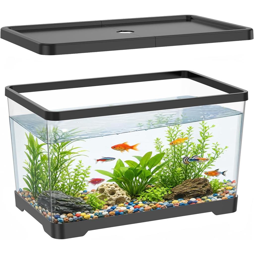 Acquario di Plastica da 2 Galloni con Foro di Scarico - 30x19x17cm Acquario Rettangolare Piccolo Antirottura per Pesci Betta & Guppy - Terrario Trasparente da Scrivania