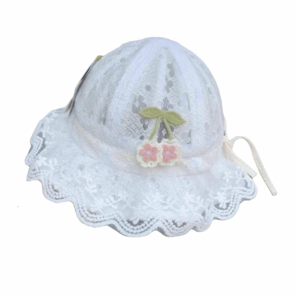 

Wide Brim Cute Cherry Fisherman Hat Lightweight Lace Baby Hat Baby Princess Cap Girls Kids білий