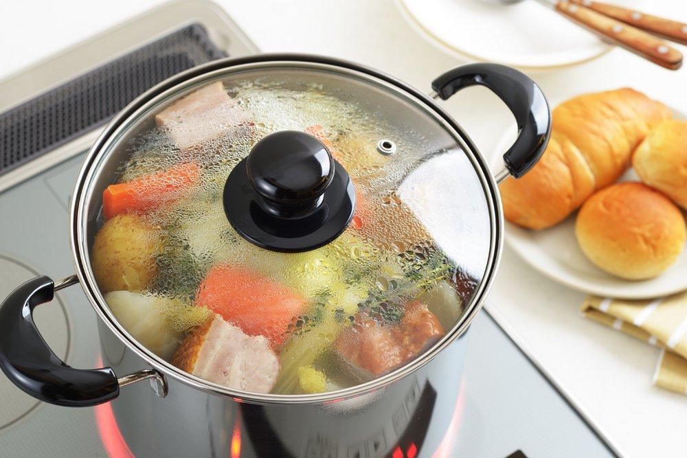 Hrnec na těstoviny Yoshikawa Cook Look II, 22 cm, skleněná poklice s jádrem, nerezová ocel, kompatibilní s ohněm, vyrobeno v Japonsku, SJ2187, 6,5 l, obouruční, plynový/IH