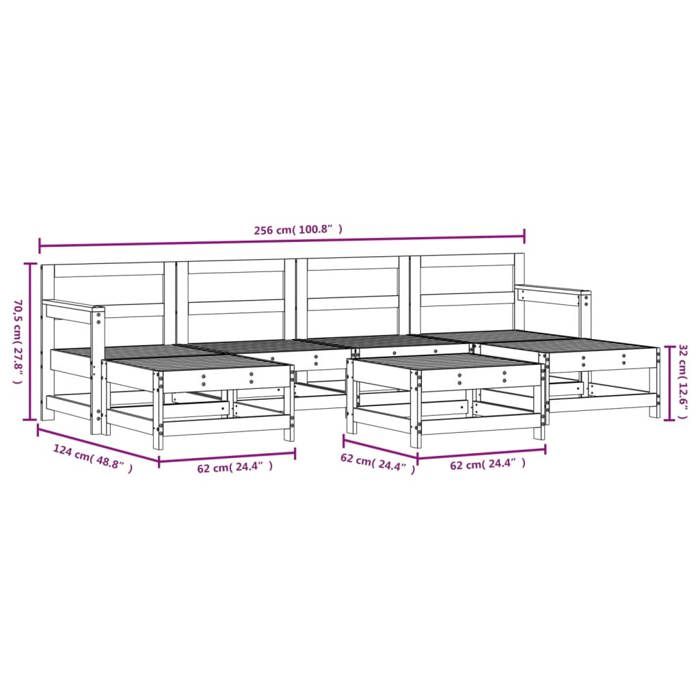 VidaXL Salon de Jardin 7 pcs, Canapés avec Repose-pied, Ensemble de Meubles avec Table Basse Patio Terrasse, Rustique, Blanc 3186383
