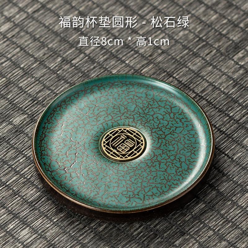 Nordic Gold Plated Dark Green Ceramic Coaster Home Tea Cup Tea Set Accessories Mini Small Tray Home Decoration Porcelain Crafts