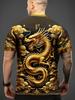 Tricou Bărbați Gât Rotund cu Imprimeu 3D Dragon Auriu – Îmbrăcăminte Casual Elegantă de Vară pentru Activități în Aer Liber, Fitness și Alergare, Confortabil pentru Ziua de Zi