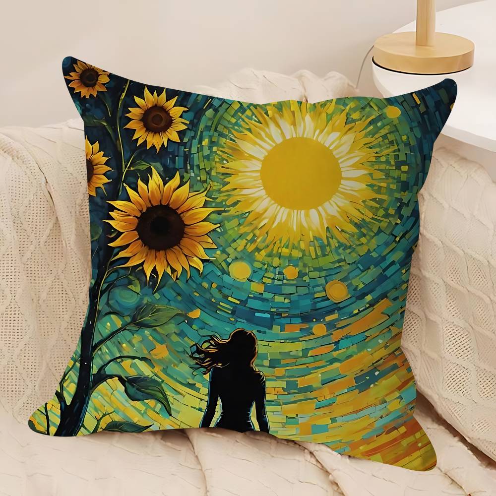 Art Sunflower Pillow Anime Pillow Sofa Bed Head Pillow Cover Cushion Cover 45x45 Cm Fashion