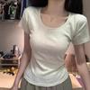 Korean Style Pure Cotton U-Neck Slim Fit Women's T-Shirt - New Summer Edition