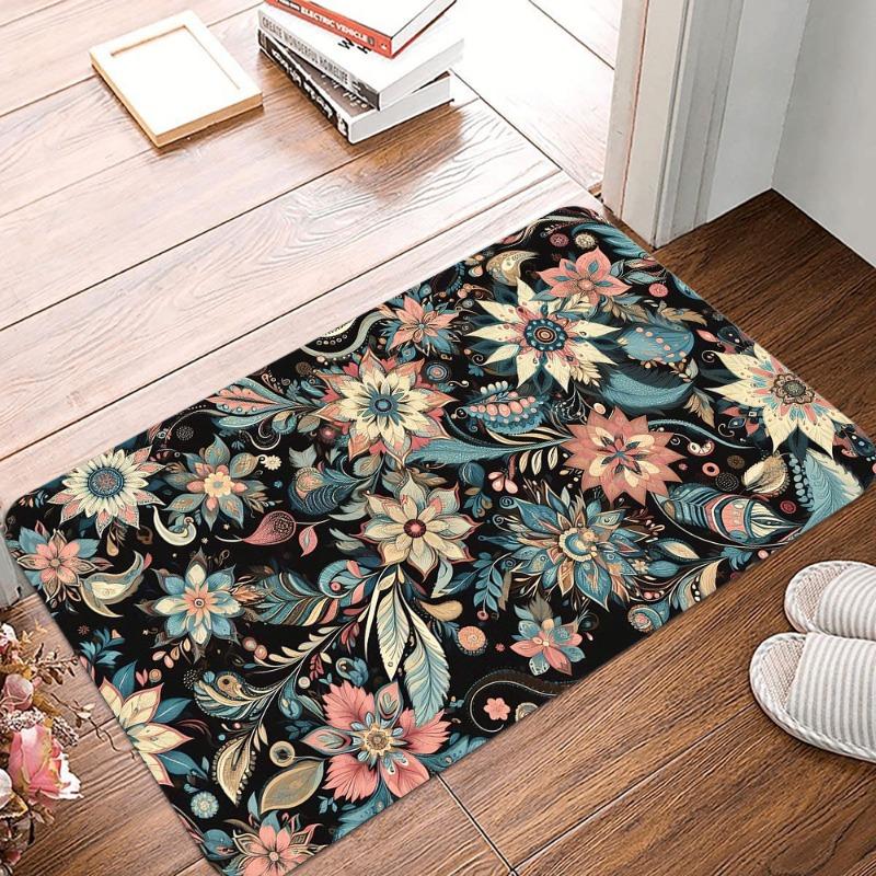 Retro Floral Printing Non-Slip Small Rug Waterproof Easy To Clean Floor Mat for Indoor Outdoor Use Durable Home Decor Fashion