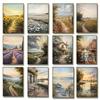 Vintage Amsterdam Country Road Rustic Lavender Fields Flower Poster Beach Landscape Canvas Painting Print Wall Art Room