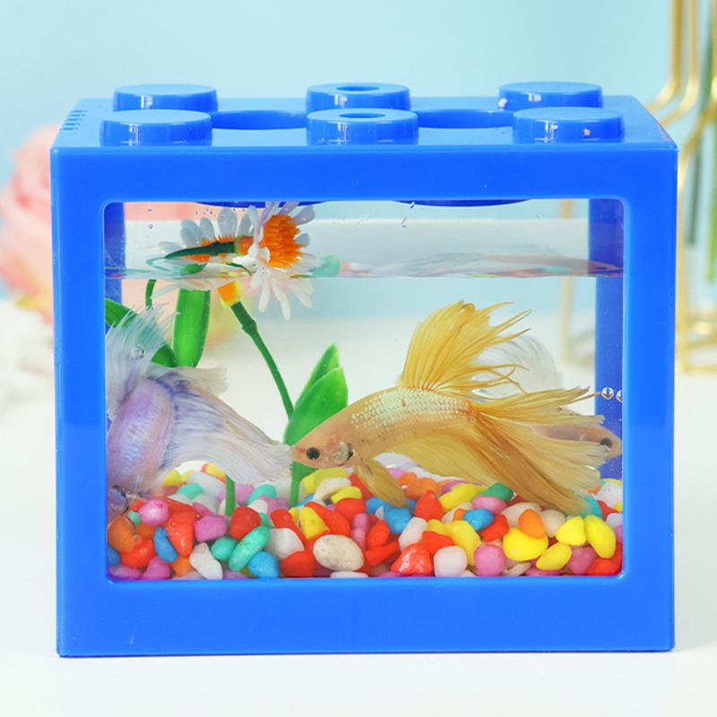 1Pc Home Block Fish Tank Fighting Fish Tank Small Desktop Mini Fish Tank Stackable Creative Design Aquarium