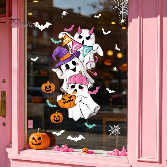 Removable Window Film Halloween Ghost/Skeleton Static Clings, PVC Waterproof Glass Stickers, Clings Decals for Home Party Door Decoration Holiday