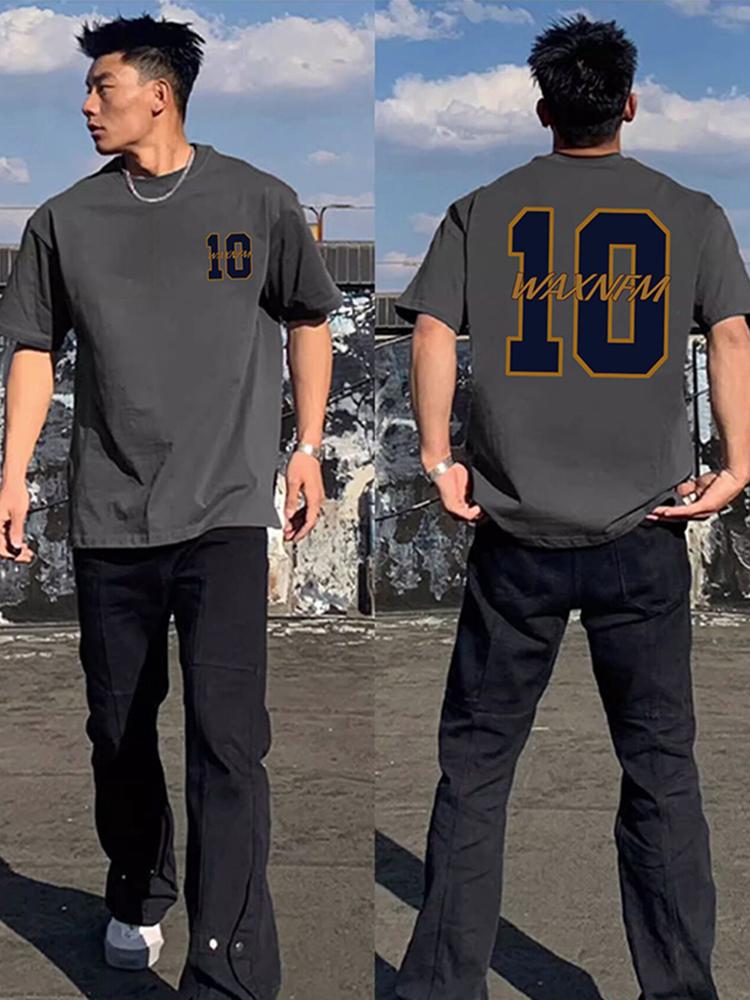 

Large Cotton Men s Creative Digital 10 Printed Short Sleeved T-shirt for Men Explosive Street Loose Half Sleeved Hip-hop Top 4XL
