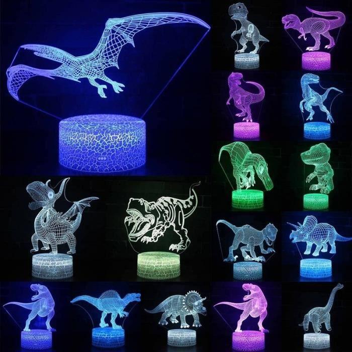 Lampe LED 3D - Dinosaure - Noir - 7 couleurs - Télécommande - Intérieur