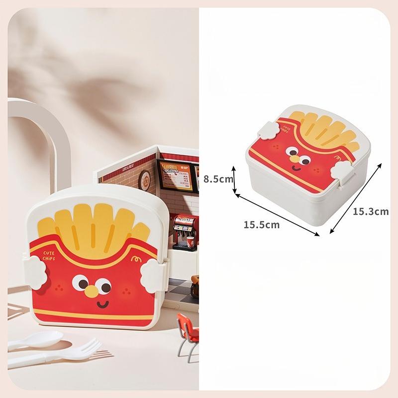

New Creative French Fry Fried Chicken Design Portable Divided Fruit Box with Lid Spoon Fork Bento Box 1&1000ml&1