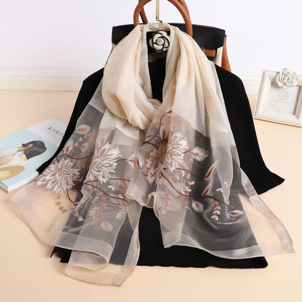 Silk Women Scarf Warm Wool Shawls Wraps Floral Pashmina Embroidery Scarves Foulard hijabs Solid Long Female Bandana
