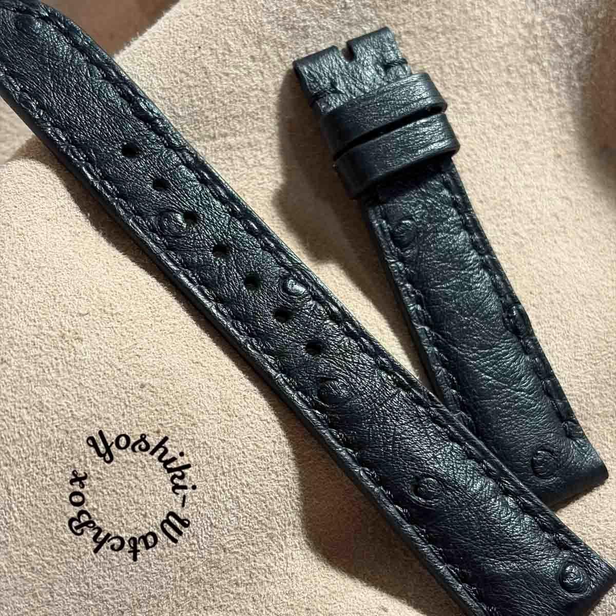Used ost-461 Ostrich leather watch strap black (lug width 19mm - buckle width 16mm)