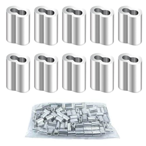 1.5mm Wire Rope Sleeves, 150-Pack, Aluminum Wire Rope Retaining Sleeves, Oval Shape, Crimping Machine Compatible, Aluminum Alloy, Cable Crimping Tool,