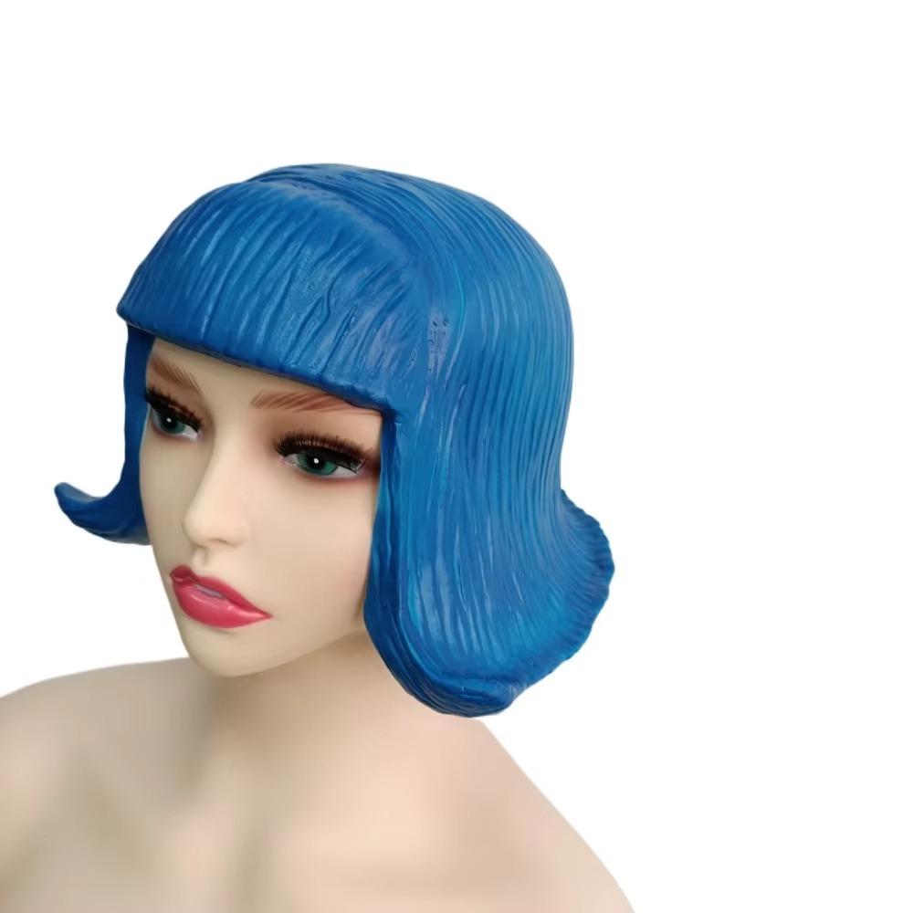 Funny Rubber Short Bob Wig Reusable Soft Colorful Hair Hats Realistic Latex Mask Role Play