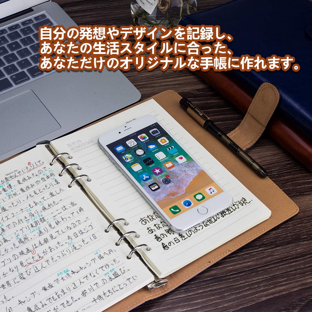 SPAHER Systémový zápisník A5 Business zápisník 90 stran Standardní typ 6 děr Úložný prostor na kreditní karty a vizitky Business kancelářské potřeby Japonský